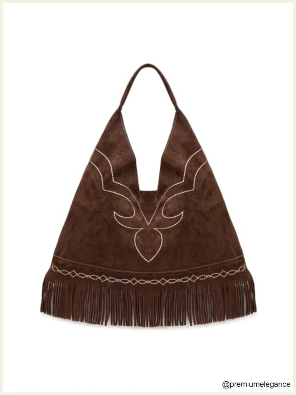 Faux Leather Fringe Hobo Bag with Embroidery Large Shoulder Purse